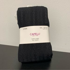 NEW Capellini New York black fleece lined full tights size M/L 12/14 2 pairs